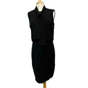 Lafayette 148 New York Tie Neck Black Dress Sleeveless Blouson Overlay SZ 10